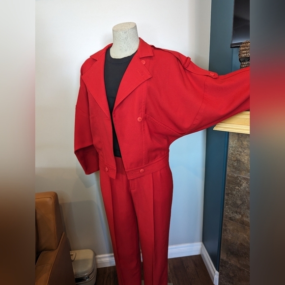 Vintage wool red Park Lane vintage 2 piece 80's power suit Size 5 & 7 - Picture 4 of 17
